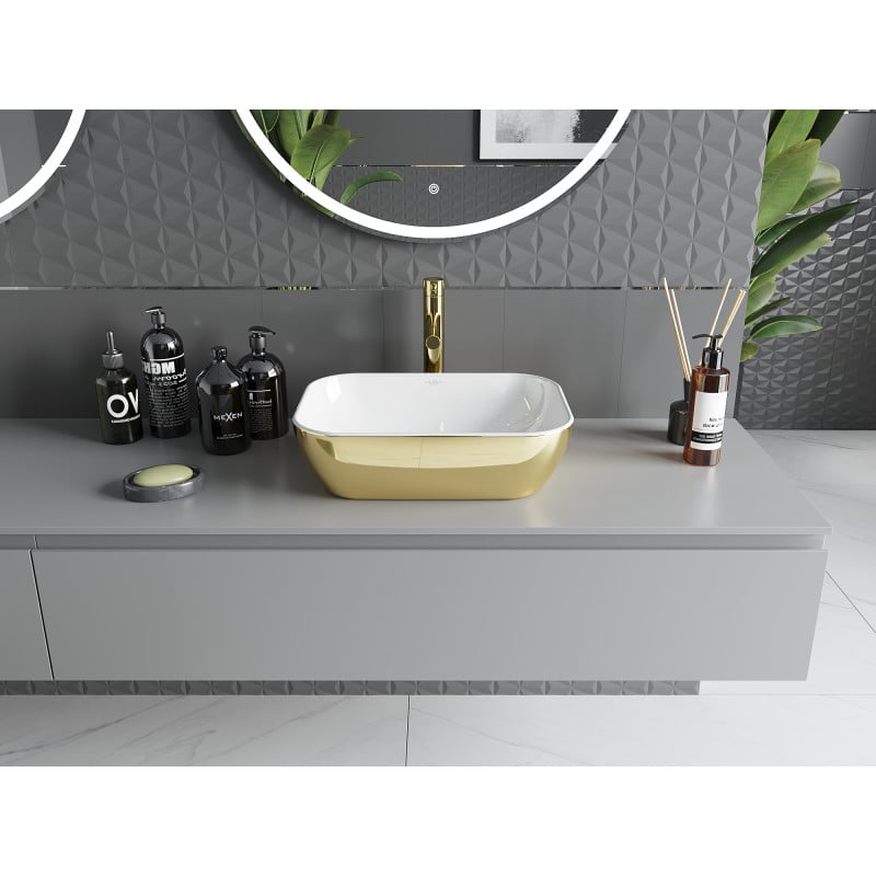 Mexen Rita umywalka nablatowa 45 x 32 cm, biała/złota - 21084506