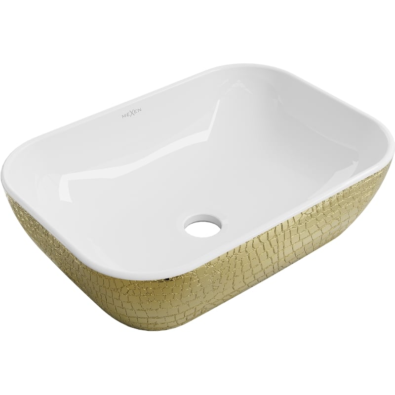 Mexen Rita umywalka nablatowa 45 x 32 cm, biała/złota wzór łuski - 21084554