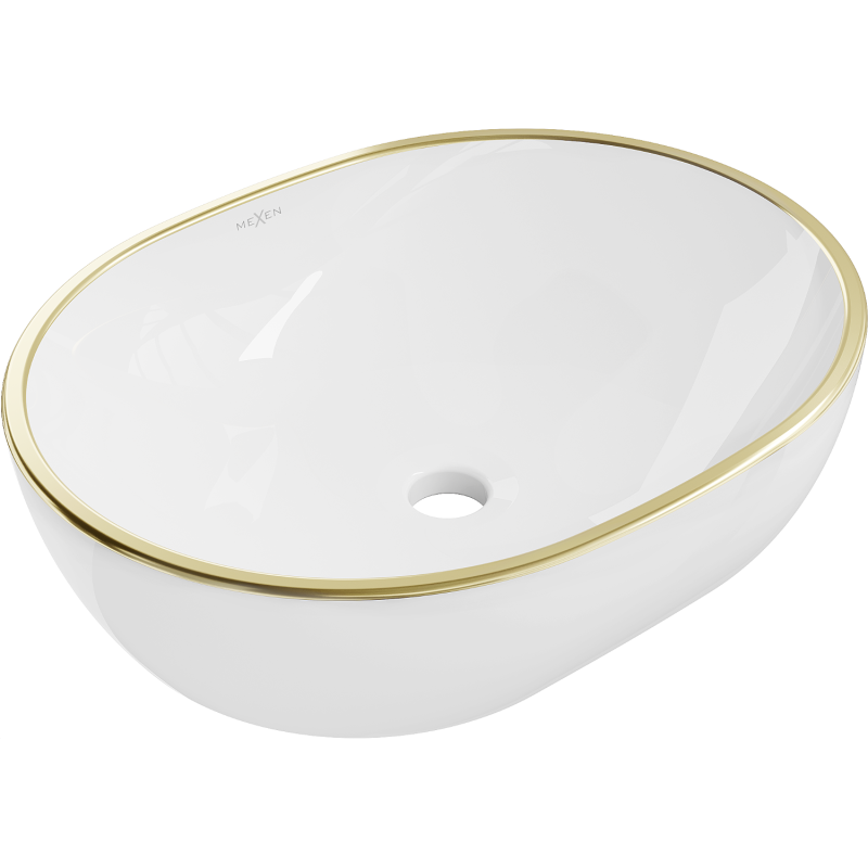 Mexen Viki umywalka nablatowa 48 x 35 cm, biała/złota rant - 21054805