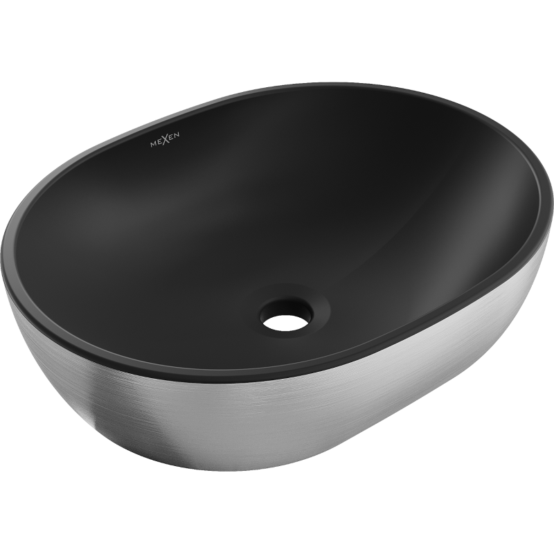 Mexen Viki umywalka nablatowa 48 x 35 cm, czarna mat/srebrna wzór linie - 21054873