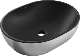 Mexen Viki umywalka nablatowa 48 x 35 cm, czarna mat/srebrna wzór linie - 21054873