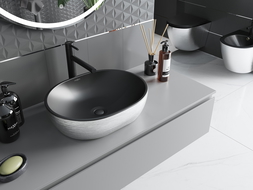 Mexen Viki umywalka nablatowa 48 x 35 cm, czarna mat/srebrna wzór linie - 21054873