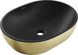 Mexen Viki umywalka nablatowa 48 x 35 cm, czarna mat/złota wzór linie - 21054877
