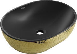 Mexen Viki umywalka nablatowa 48 x 35 cm, czarna mat/złota wzór łuski - 21054878