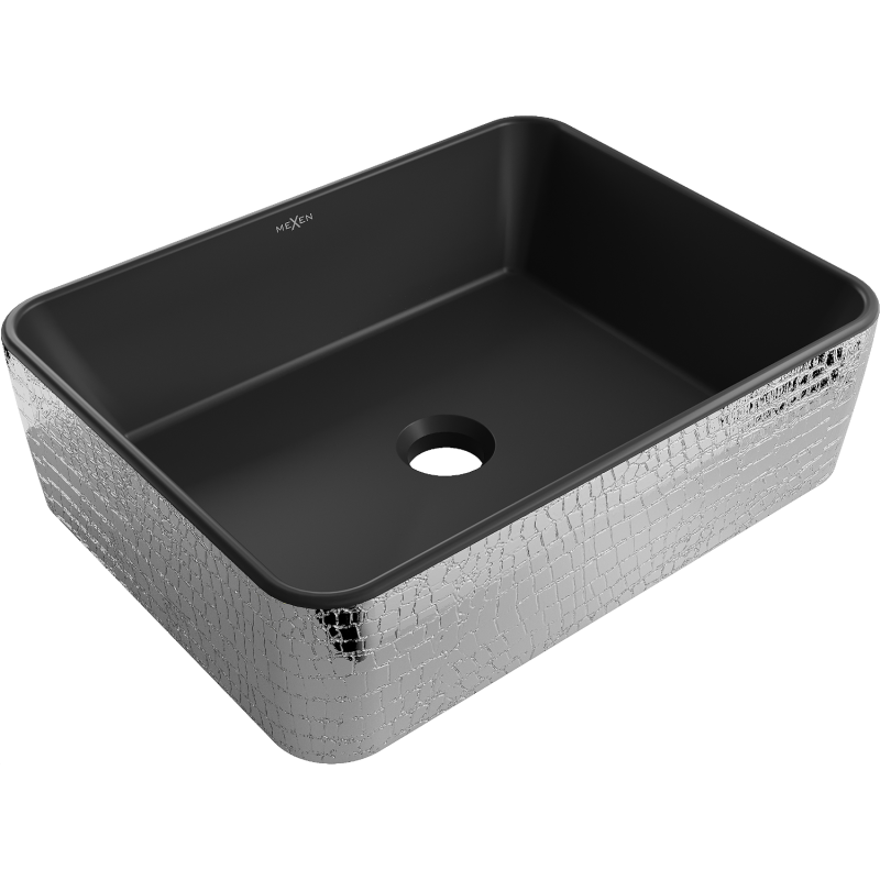 Mexen Catia umywalka nablatowa 48 x 37 cm, czarna mat/srebrna wzór łuski - 21314872