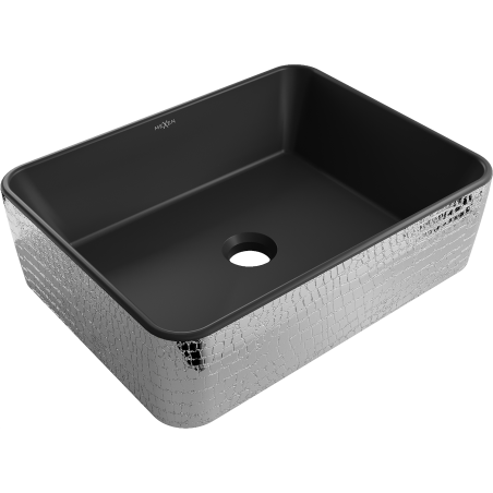 Mexen Catia umywalka nablatowa 48 x 37 cm, czarna mat/srebrna wzór łuski - 21314872