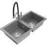 Mexen Mario zlewozmywak granitowy 2-komorowy z baterią kuchenną Duo, szary - 6504-71-671701-07