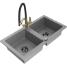 Mexen Mario zlewozmywak granitowy 2-komorowy z baterią kuchenną Duo, szary - 6504-71-671701-57-B