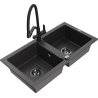 Mexen Mario zlewozmywak granitowy 2-komorowy z baterią kuchenną Duo, czarny nakrapiany - 6504-76-671701-70-B