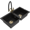 Mexen Mario zlewozmywak granitowy 2-komorowy z baterią kuchenną Duo, czarny - 6504-77-671701-57-G