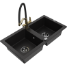 Mexen Mario zlewozmywak granitowy 2-komorowy z baterią kuchenną Duo, czarny - 6504-77-671701-57-B
