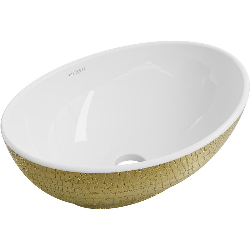 Mexen Elza umywalka nablatowa 40 x 33 cm, biała/złota wzór łuski - 21014008