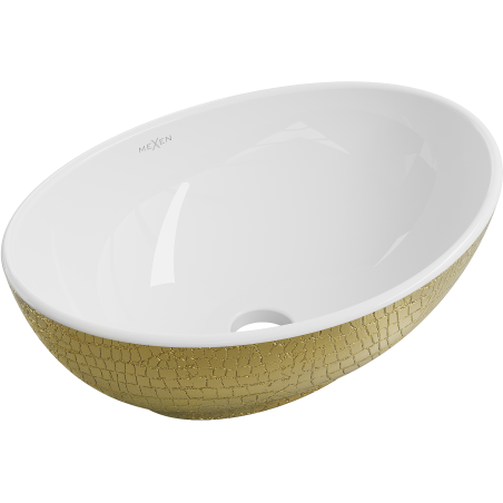 Mexen Elza umywalka nablatowa 40 x 33 cm, biała/złota wzór łuski - 21014008