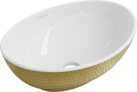 Mexen Elza umywalka nablatowa 40 x 33 cm, biała/złota wzór łuski - 21014008