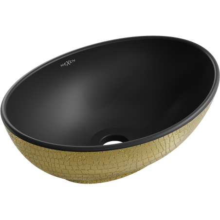 Mexen Elza umywalka nablatowa 40 x 33 cm, czarna mat/złota wzór łuski - 21014028