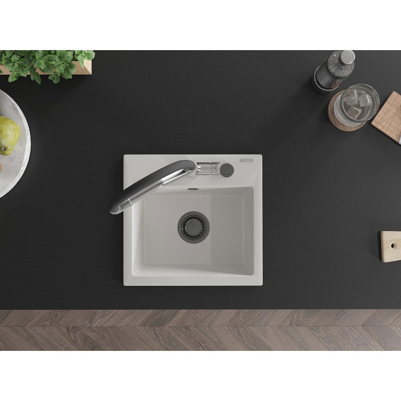 Mexen Milo zlewozmywak granitowy 1-komorowy z baterią kuchenną Duo, biały - 6505-20-671701-07-B