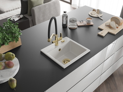 Mexen Milo zlewozmywak granitowy 1-komorowy z baterią kuchenną Duo, biały - 6505-20-671701-57-G