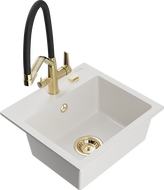 Mexen Milo zlewozmywak granitowy 1-komorowy z baterią kuchenną Duo, biały - 6505-20-671701-57-G