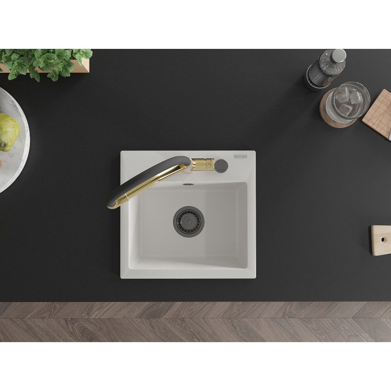 Mexen Milo zlewozmywak granitowy 1-komorowy z baterią kuchenną Duo, biały - 6505-20-671701-57-B