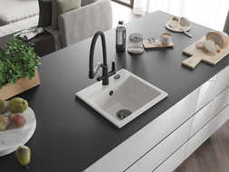 Mexen Milo zlewozmywak granitowy 1-komorowy z baterią kuchenną Duo, biały - 6505-20-671701-70-B