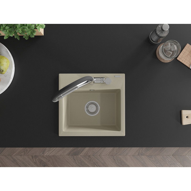 Mexen Milo zlewozmywak granitowy 1-komorowy z baterią kuchenną Duo, beżowy - 6505-69-671701-07