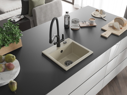 Mexen Milo zlewozmywak granitowy 1-komorowy z baterią kuchenną Duo, beżowy - 6505-69-671701-70-B