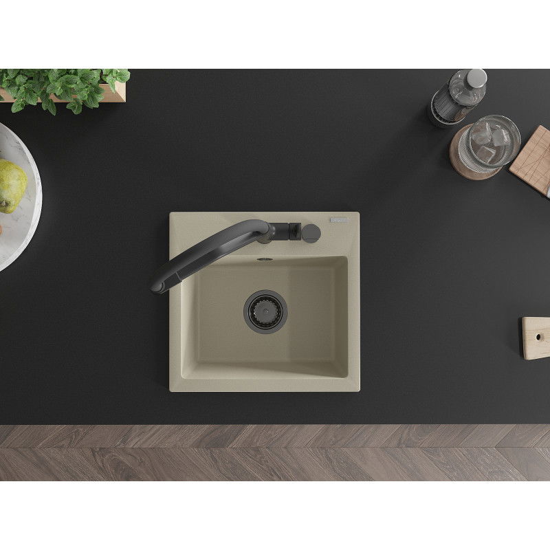 Mexen Milo zlewozmywak granitowy 1-komorowy z baterią kuchenną Duo, beżowy - 6505-69-671701-70-B