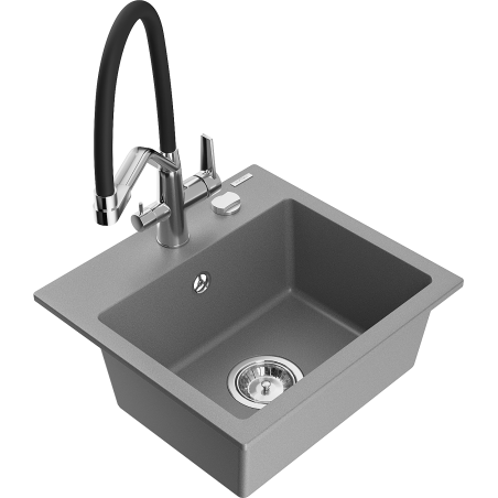 Mexen Milo zlewozmywak granitowy 1-komorowy z baterią kuchenną Duo, szary - 6505-71-671701-07