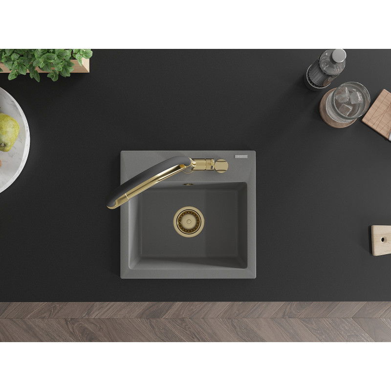 Mexen Milo zlewozmywak granitowy 1-komorowy z baterią kuchenną Duo, szary - 6505-71-671701-57-G