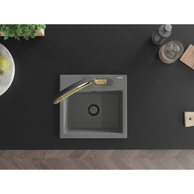 Mexen Milo zlewozmywak granitowy 1-komorowy z baterią kuchenną Duo, szary - 6505-71-671701-57-B