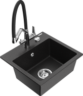 Mexen Milo zlewozmywak granitowy 1-komorowy z baterią kuchenną Duo, czarny/srebrny metalik - 6505-73-671701-07
