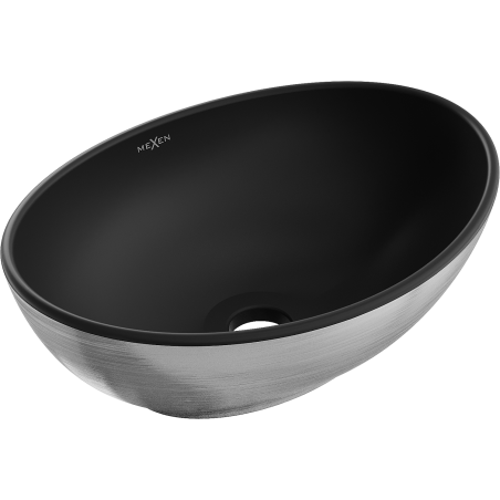 Mexen Elza umywalka nablatowa 40 x 33 cm, czarna mat/srebrna wzór linie - 21014023