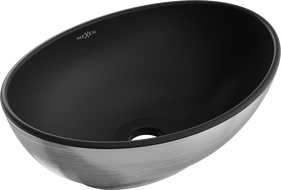 Mexen Elza umywalka nablatowa 40 x 33 cm, czarna mat/srebrna wzór linie - 21014023