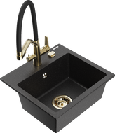 Mexen Milo zlewozmywak granitowy 1-komorowy z baterią kuchenną Duo, czarny/srebrny metalik - 6505-73-671701-57-G