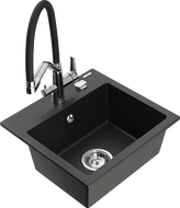 Mexen Milo zlewozmywak granitowy 1-komorowy z baterią kuchenną Duo, czarny/złoty metalik - 6505-75-671701-07