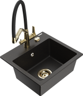 Mexen Milo zlewozmywak granitowy 1-komorowy z baterią kuchenną Duo, czarny/złoty metalik - 6505-75-671701-57-G
