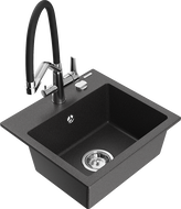 Mexen Milo zlewozmywak granitowy 1-komorowy z baterią kuchenną Duo, czarny nakrapiany - 6505-76-671701-07
