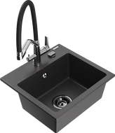 Mexen Milo zlewozmywak granitowy 1-komorowy z baterią kuchenną Duo, czarny nakrapiany - 6505-76-671701-07-B