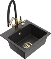 Mexen Milo zlewozmywak granitowy 1-komorowy z baterią kuchenną Duo, czarny nakrapiany - 6505-76-671701-57-G