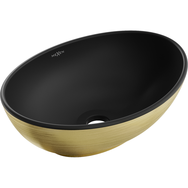 Mexen Elza umywalka nablatowa 40 x 33 cm, czarna mat/złota wzór linie - 21014027