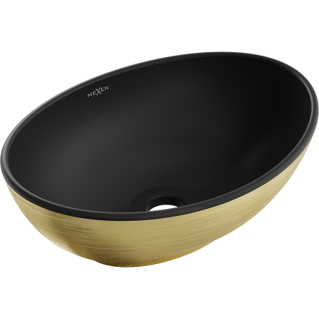 Mexen Elza umywalka nablatowa 40 x 33 cm, czarna mat/złota wzór linie - 21014027
