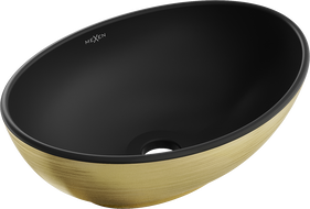 Mexen Elza umywalka nablatowa 40 x 33 cm, czarna mat/złota wzór linie - 21014027