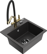 Mexen Milo zlewozmywak granitowy 1-komorowy z baterią kuchenną Duo, czarny nakrapiany - 6505-76-671701-57-B