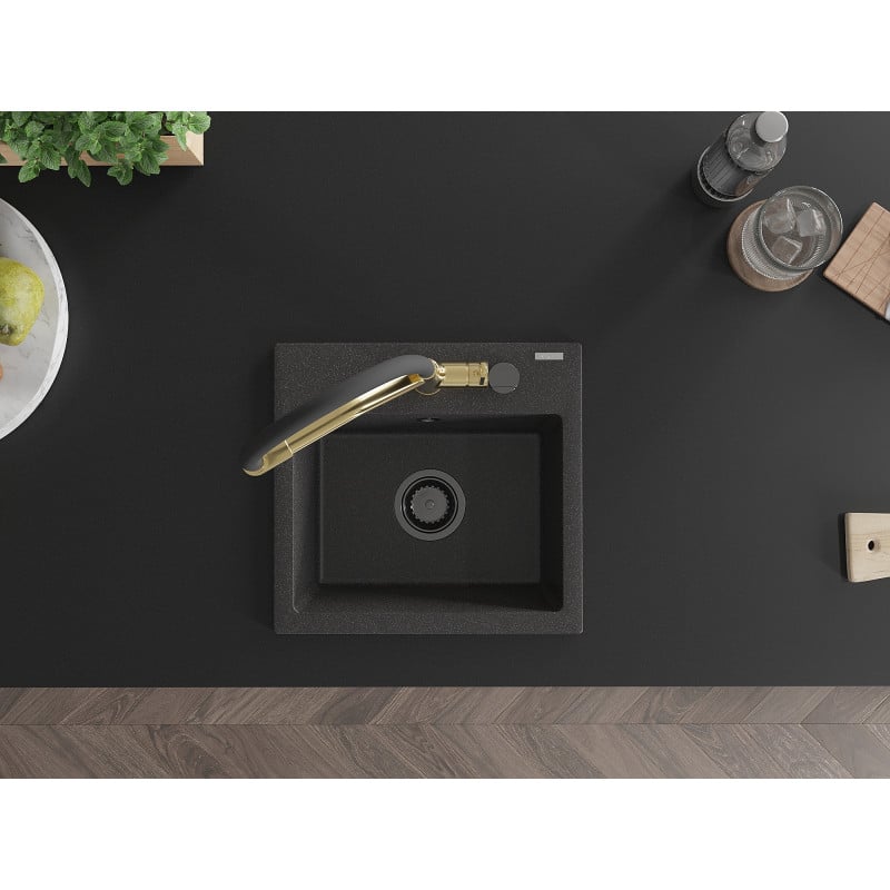 Mexen Milo zlewozmywak granitowy 1-komorowy z baterią kuchenną Duo, czarny nakrapiany - 6505-76-671701-57-B