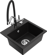 Mexen Milo zlewozmywak granitowy 1-komorowy z baterią kuchenną Duo, czarny - 6505-77-671701-07