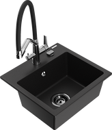 Mexen Milo zlewozmywak granitowy 1-komorowy z baterią kuchenną Duo, czarny - 6505-77-671701-07-B
