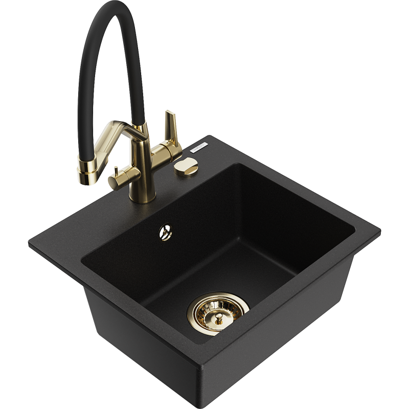 Mexen Milo zlewozmywak granitowy 1-komorowy z baterią kuchenną Duo, czarny - 6505-77-671701-57-G