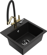 Mexen Milo zlewozmywak granitowy 1-komorowy z baterią kuchenną Duo, czarny - 6505-77-671701-57-B
