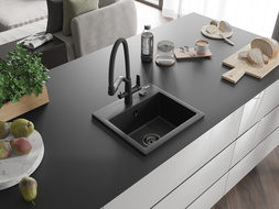 Mexen Milo zlewozmywak granitowy 1-komorowy z baterią kuchenną Duo, czarny - 6505-77-671701-70-B