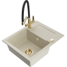 Mexen Enzo zlewozmywak granitowy 1-komorowy z ociekaczem i baterią kuchenną Duo, beżowy - 6506-69-671701-57-G